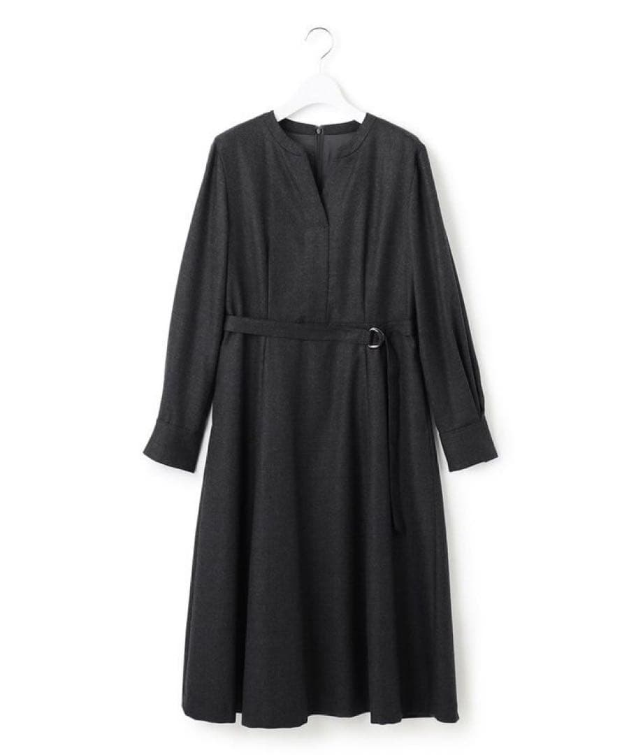 訳あり美品23区 ウールジョーゼット フィットアンドフレア ワンピース38グレー