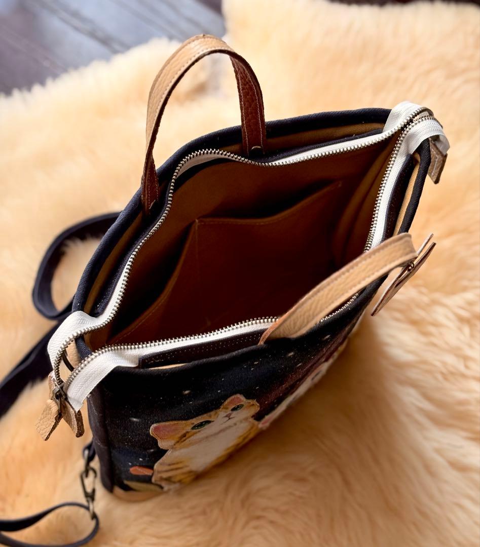 (手づくり)\"おしゃべりな夜空\"ネコたちのリュックショルダートートバッグ