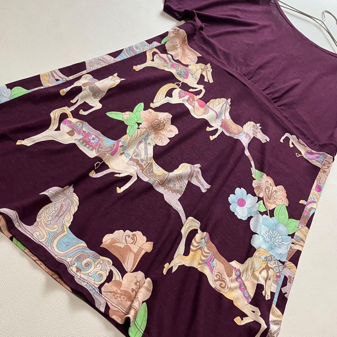 レオナール　チュニック　馬柄　花柄　トリム　38