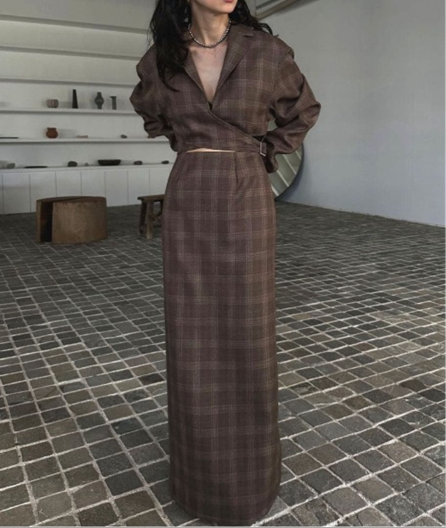 ワンピース Ameri WAIST CROSS CHECK DRESS