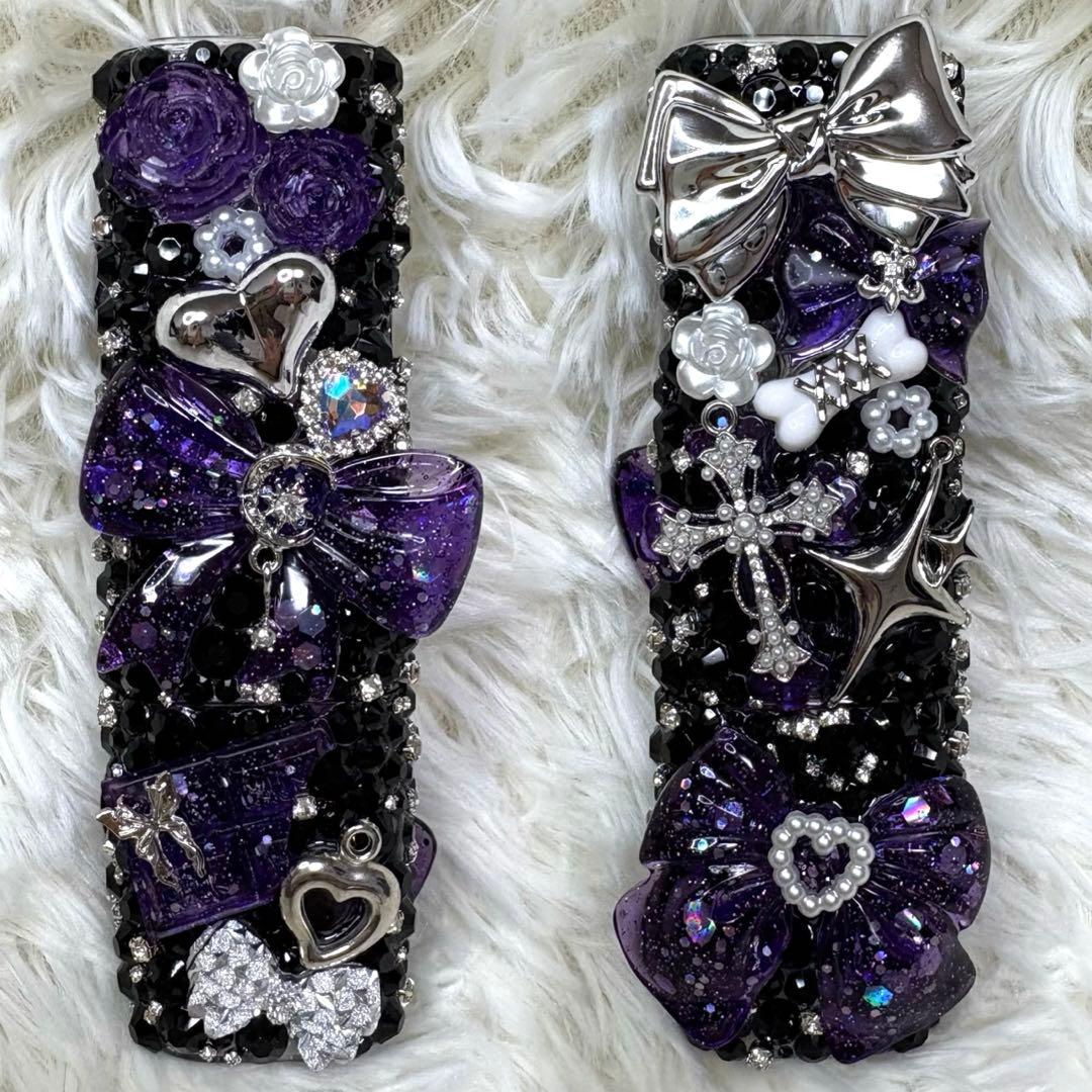 IQOS アイコス　イルマワン　イルマi ケース　デコ　ラメパープル×ブラック