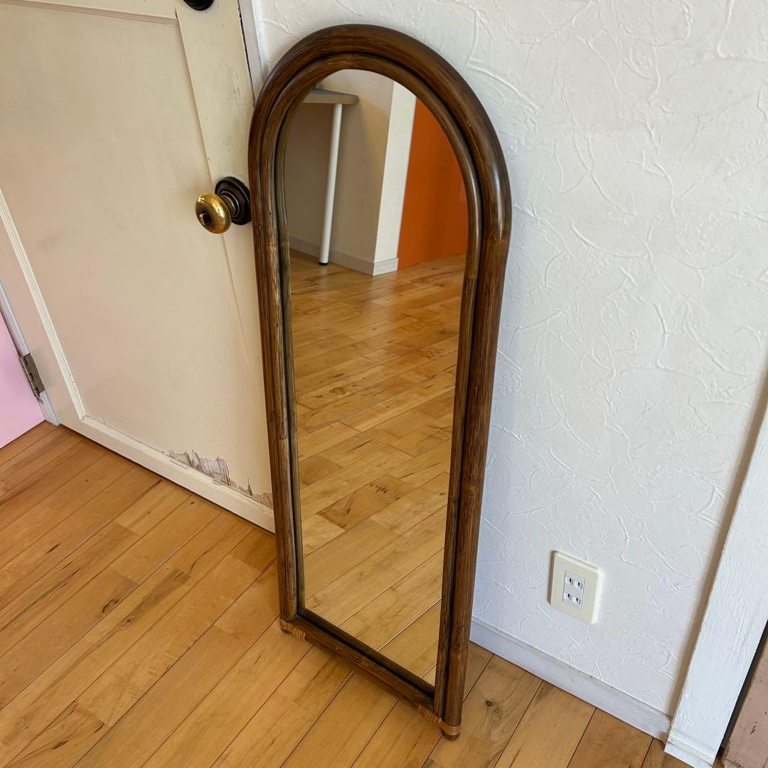 ☆アンティーク☆ビンテージ　ラタン　姿見　96cm 籐　鏡　ミラー