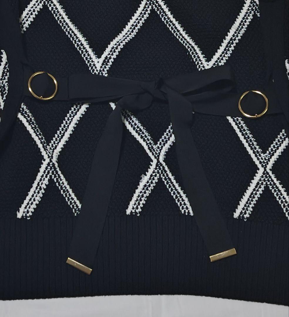 ADORE アドーア リボンベルト付き アーガイル柄 ニットベスト