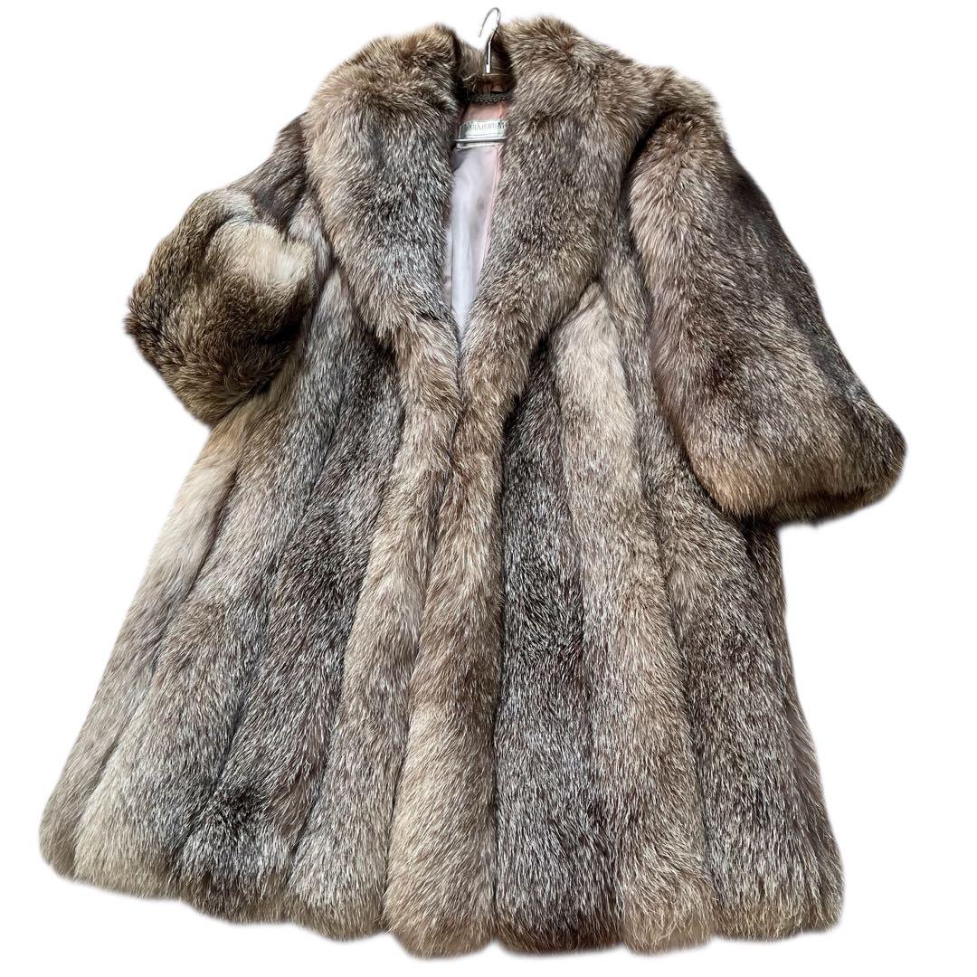 肉厚◎ 着丈110cm ブルーフロストフォックス ファーコート サガフォックス