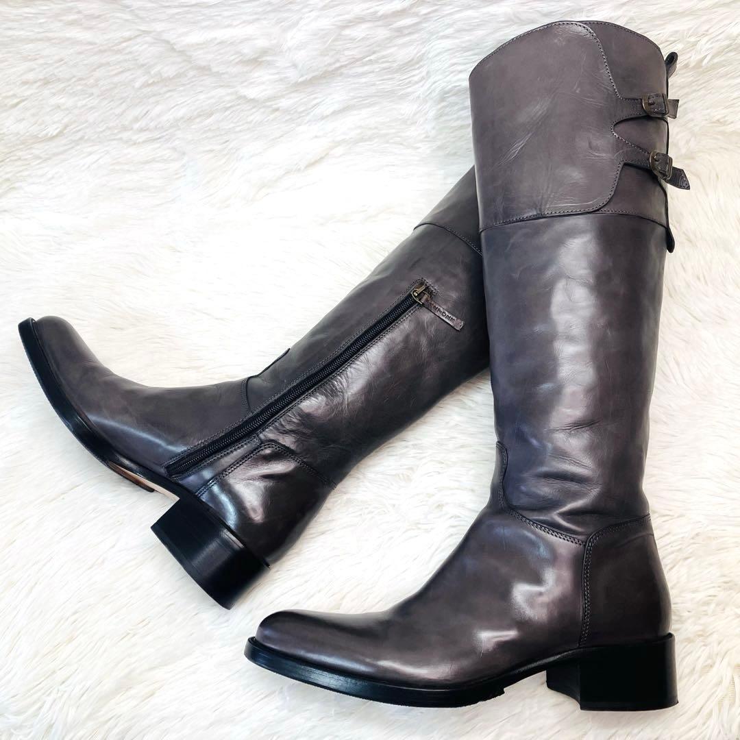 【希少色】SARTORE 38 グレージュダブルストラップ　サイドジップ　ロング