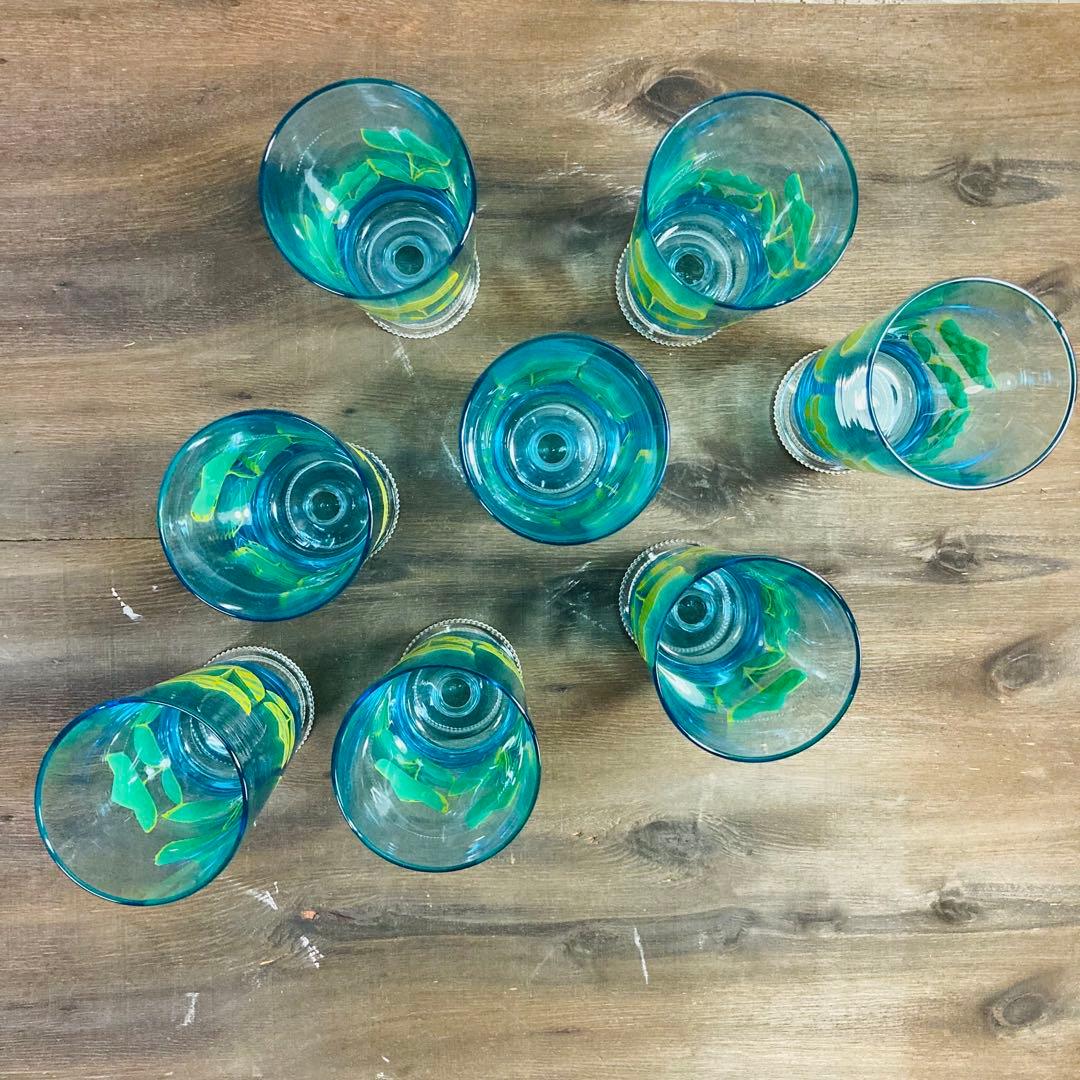 昭和レトロ 激レア アデリア脚付グラス 8脚 花柄 ADERIA ビンテージ