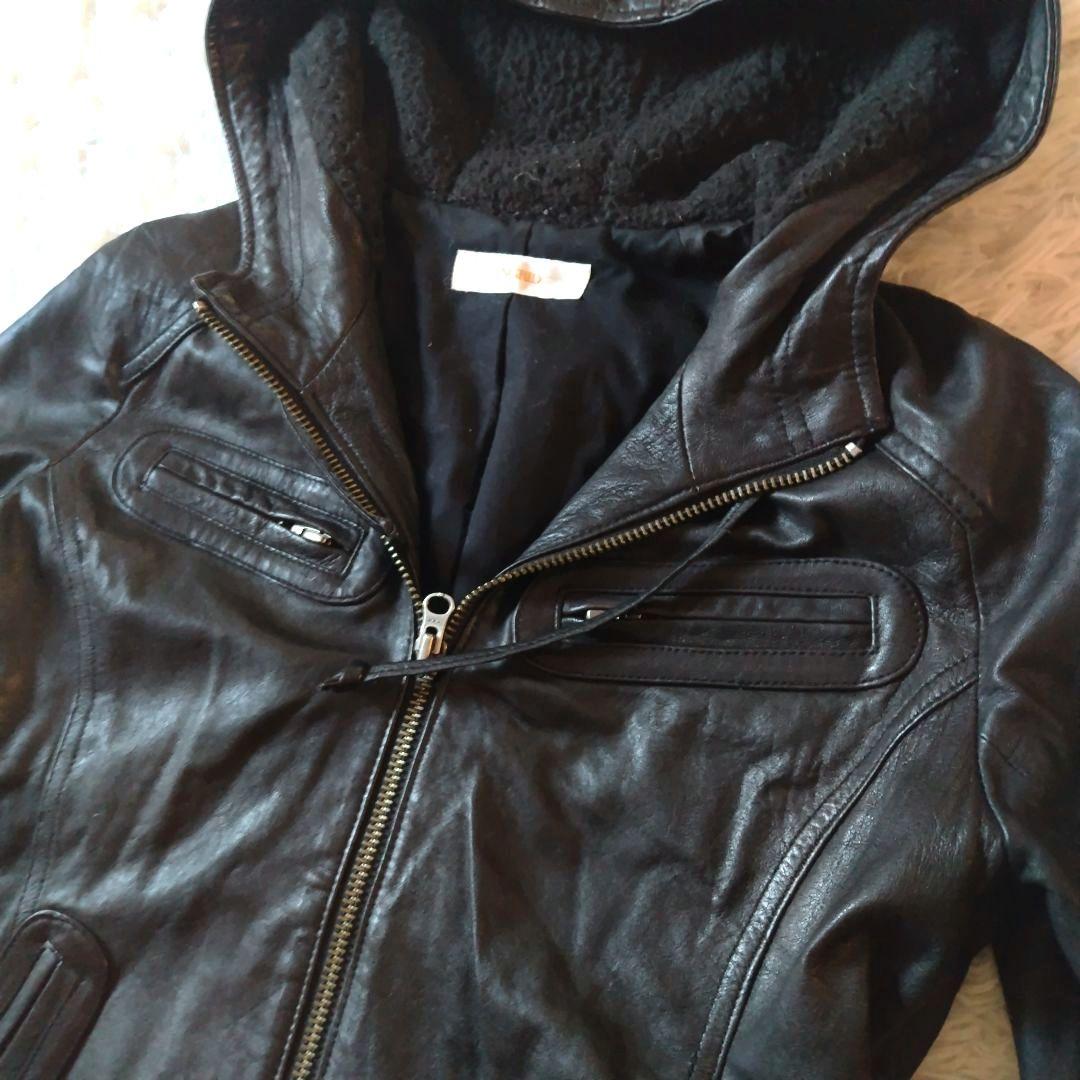 ungrid ラムレザー　フード付レザージャケット　黒ブラック　羊革