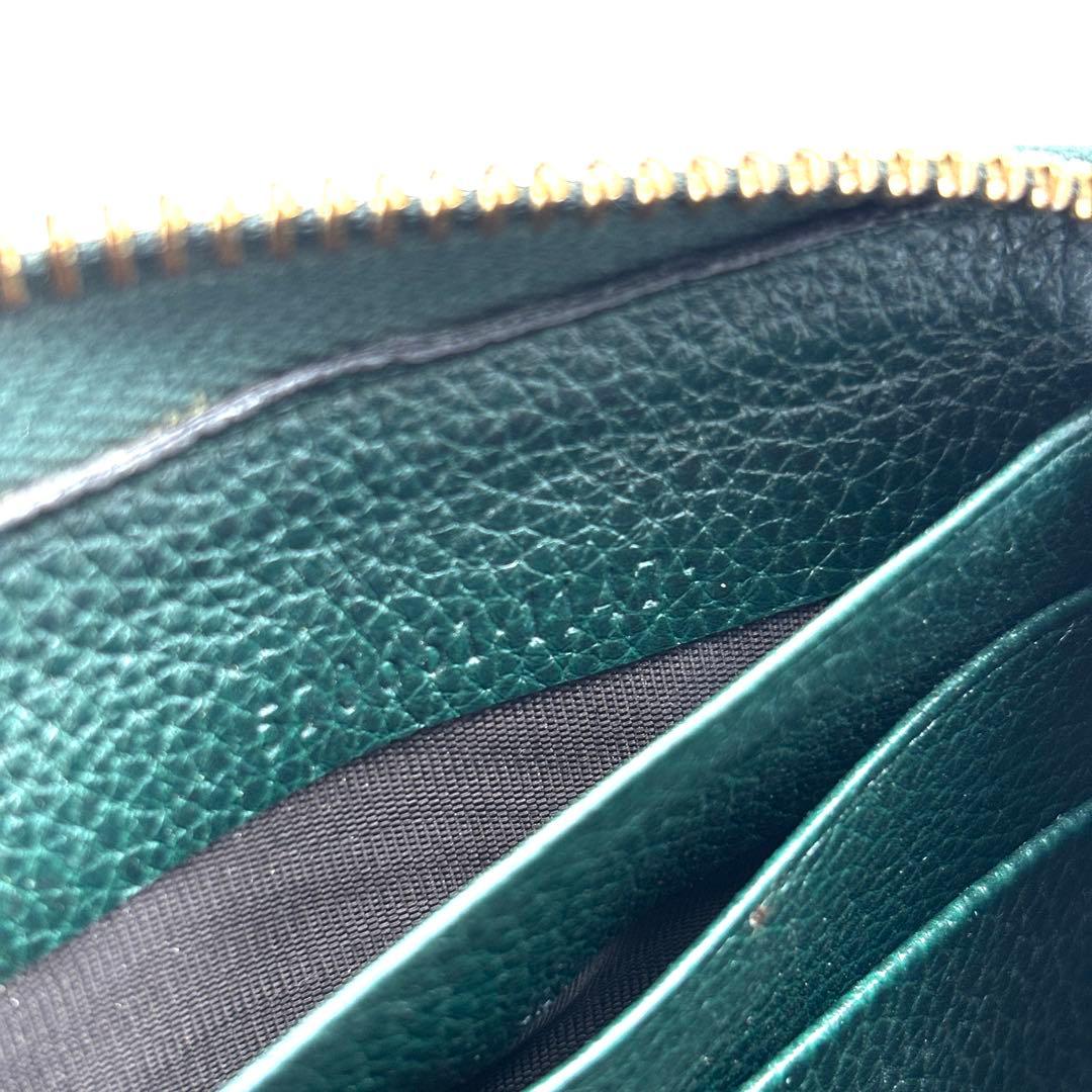 正規品 グッチ ズゥミ 長財布 ラウンドファスナー 緑 レザー ゴールド金具