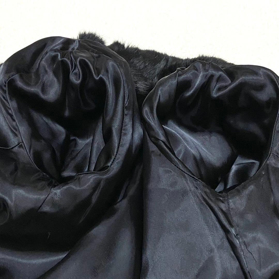 【美品】本毛皮 ラビットファー コート サイズM相当 ブラック