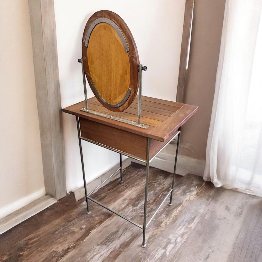 ヴィンテージ風 引き出し付 木製 スチール ドレッサー 鏡台