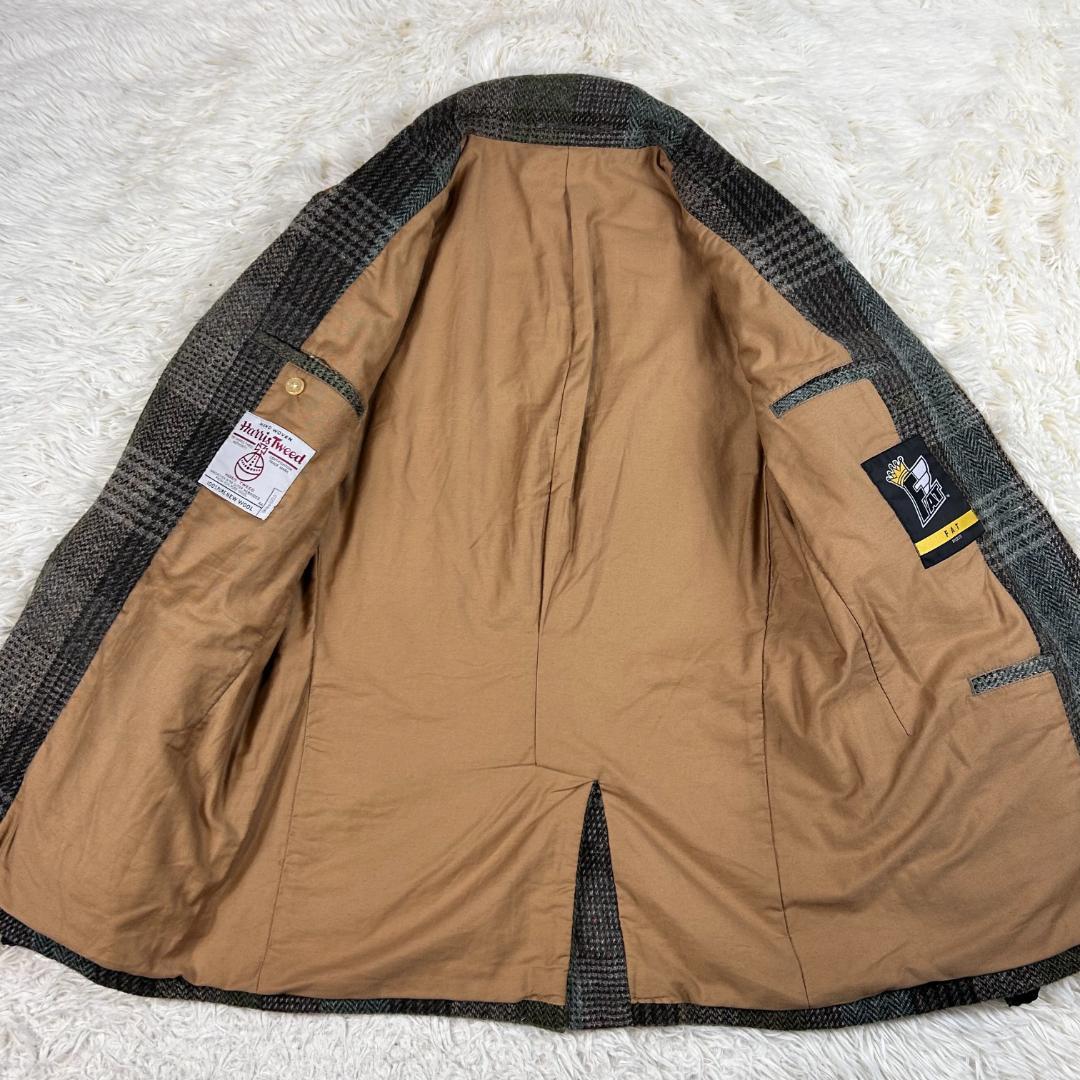 極美品 ハリスツイード FAT パッチワーク テーラードジャケット グレー