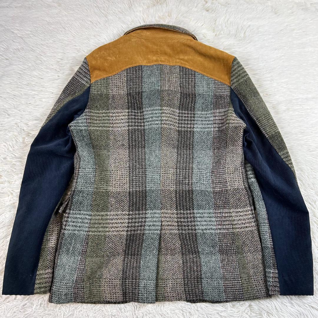 極美品 ハリスツイード FAT パッチワーク テーラードジャケット グレー