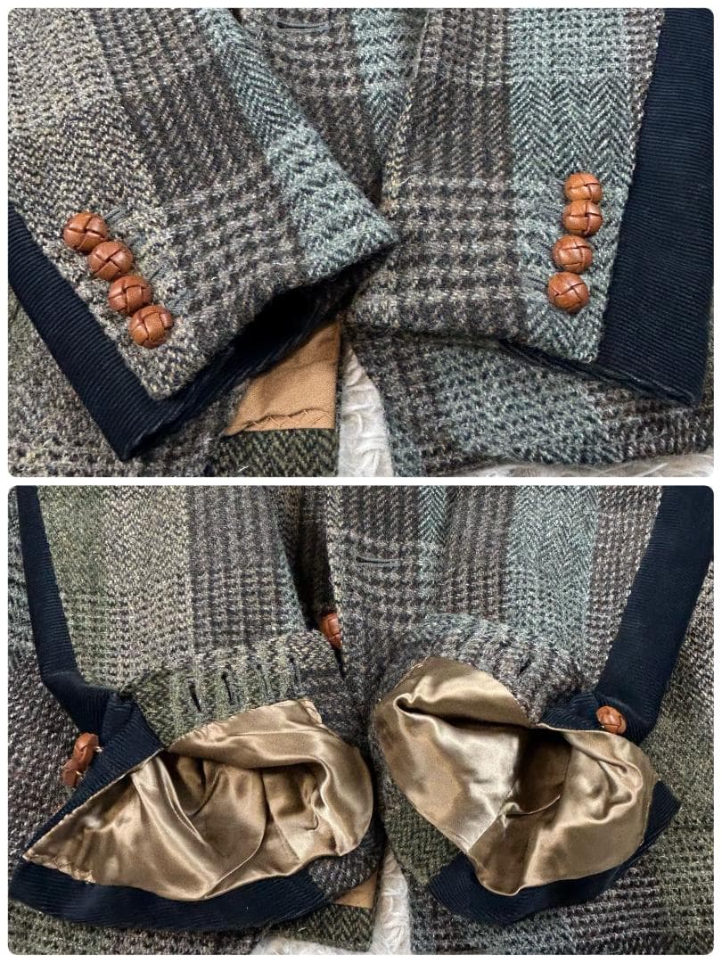 極美品 ハリスツイード FAT パッチワーク テーラードジャケット グレー