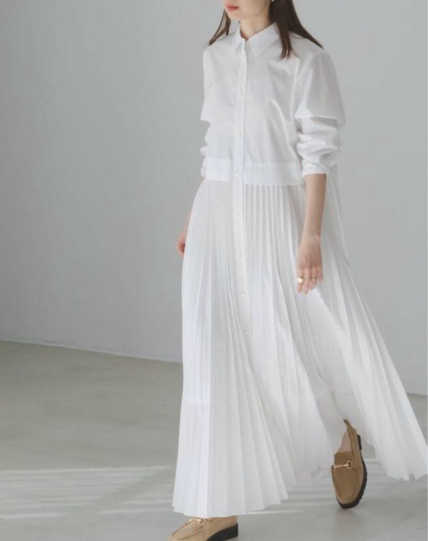 新品・完売品　プリーツシャツワンピース　ノーブル