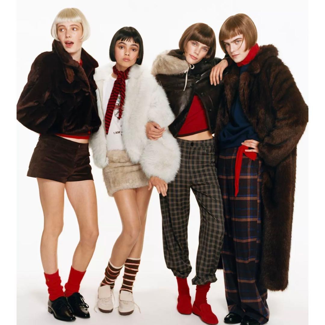 ZARA ザラ　ショート丈フェイクファー フード付きコート XS-Sサイズ