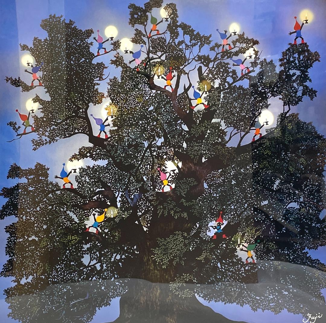 新品】藤城清治「樹齢1500年大クス癒しの祈り」ポスター 大サイズ額　48×48