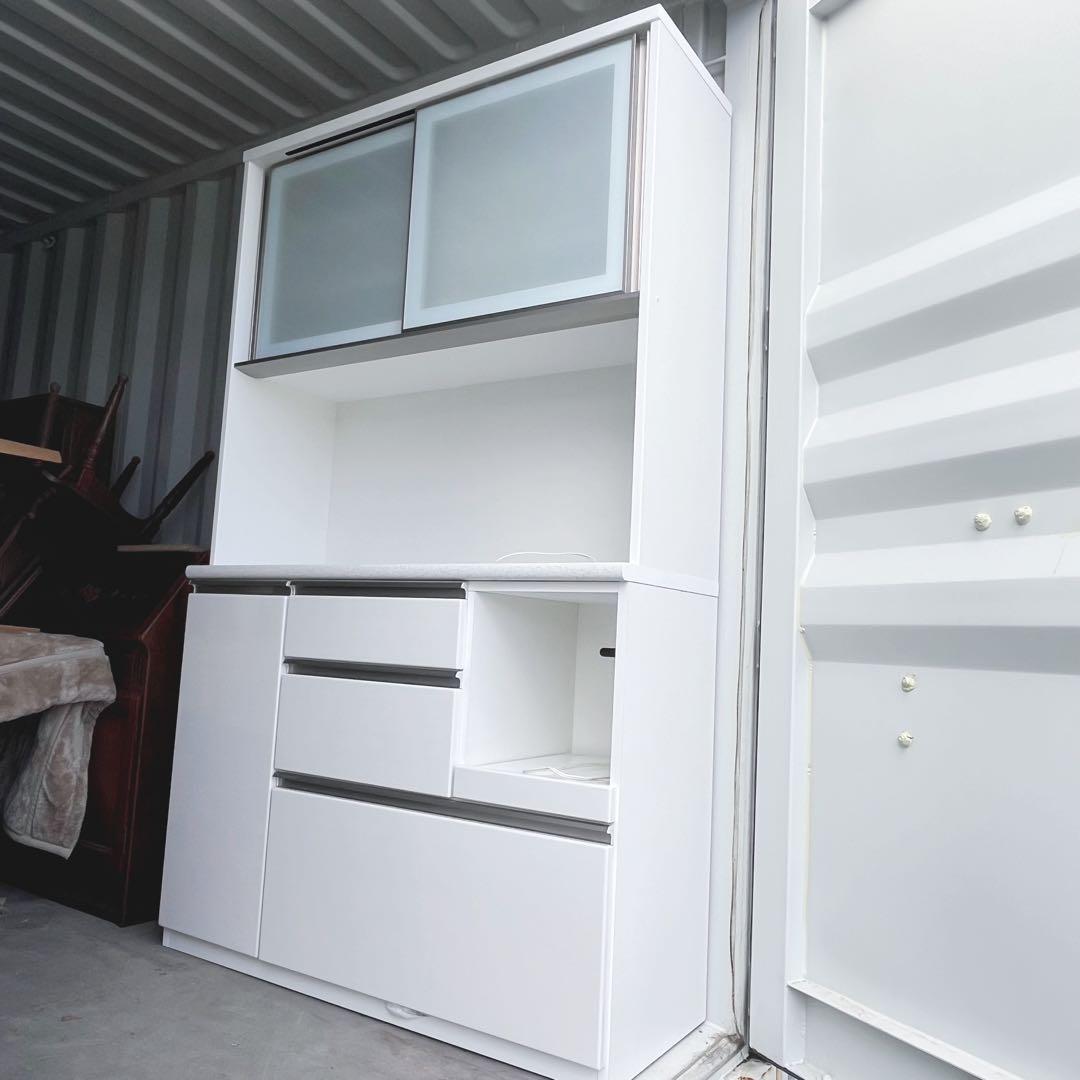 取付無料！ニトリ アルミナ2 w120 おしゃれホワイトキッチンボード 食器棚