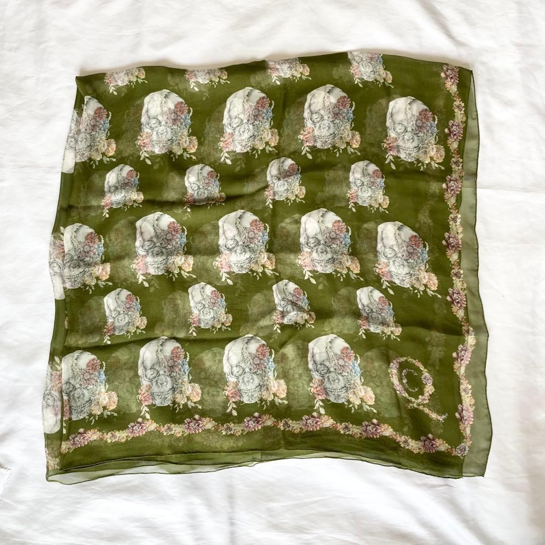 ほぼ未使用　希少　アレキサンダーマックイーン　スカーフ　シルク　スカル　フラワー