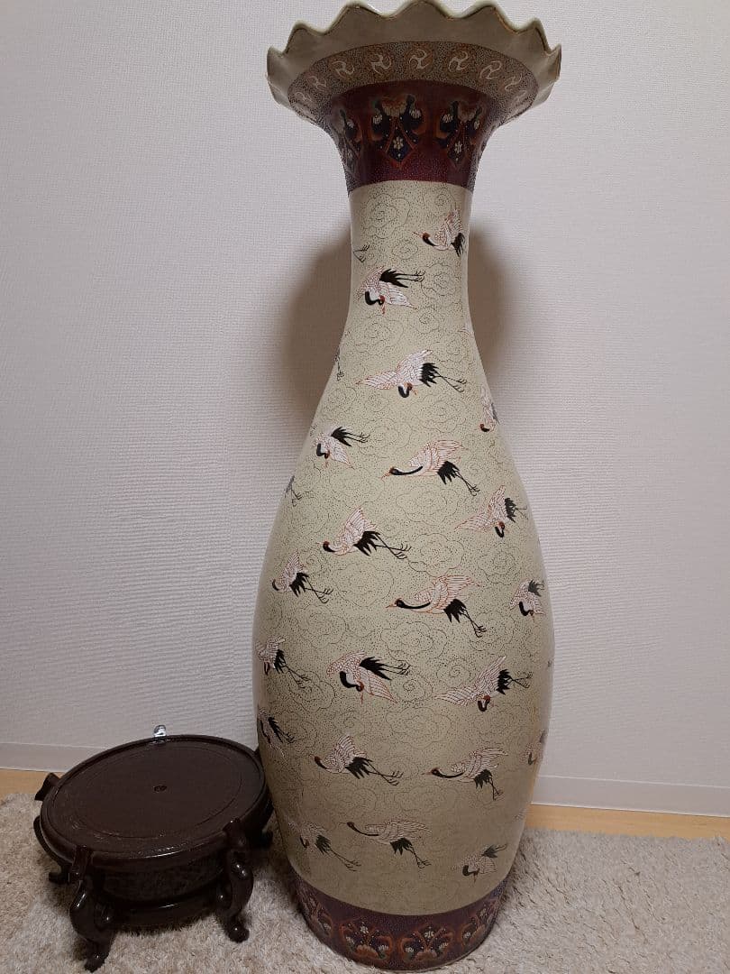 【直接お渡し】絢爛豪華 花口壺 57羽鶴絵 大型142㎝