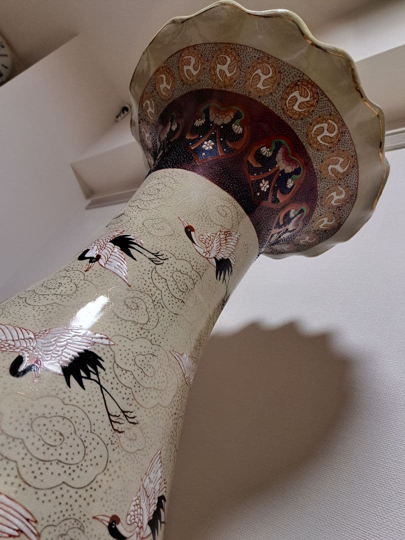 【直接お渡し】絢爛豪華 花口壺 57羽鶴絵 大型142㎝