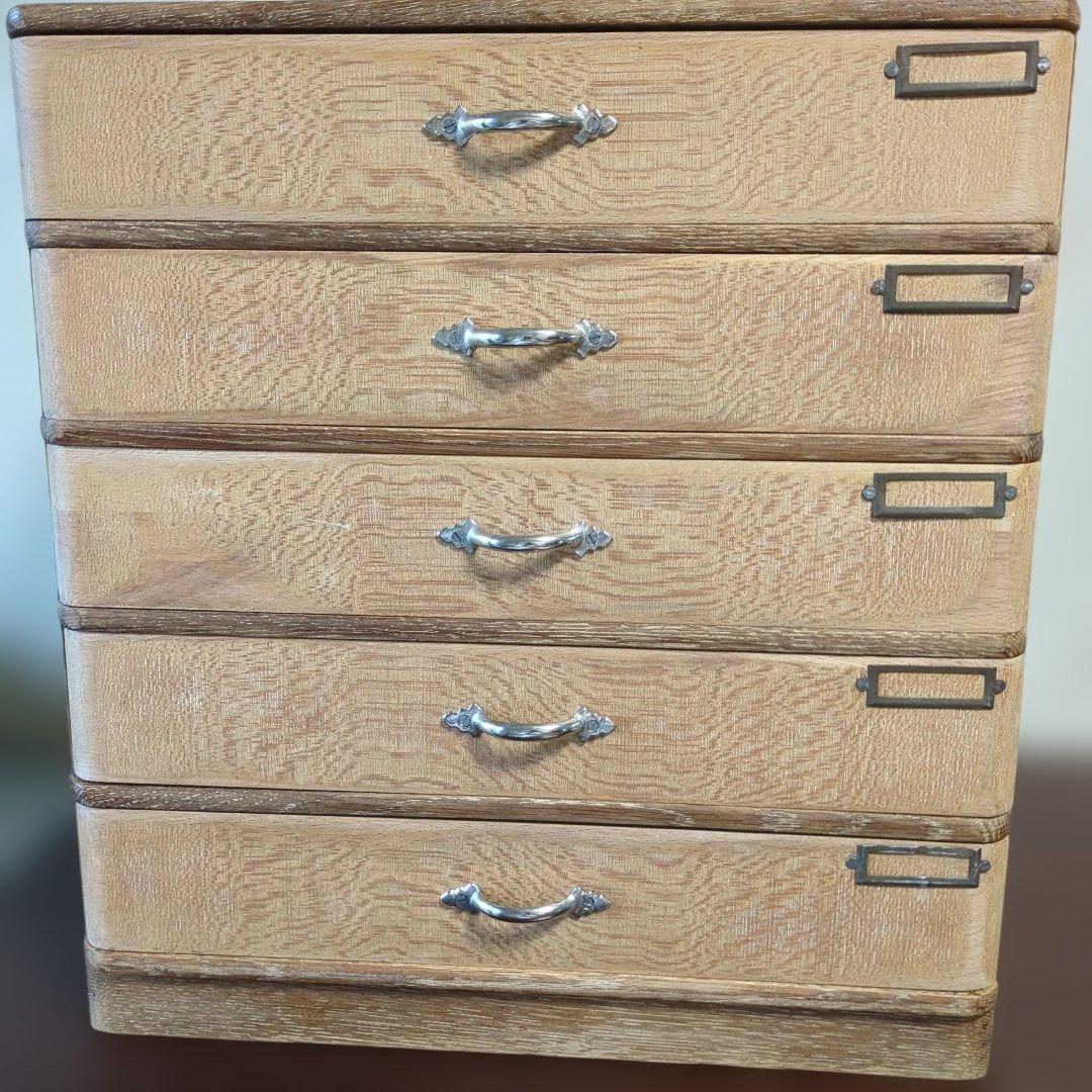 古道具アンティーク5段やや大きめ引き出しA4サイズ可