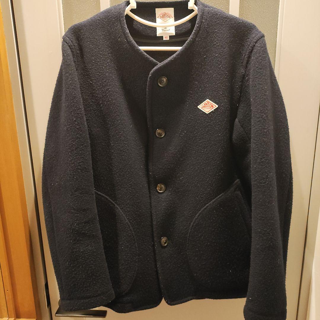 DANTON ウールモッサカラーレスジャケット サイズ42 ネイビー