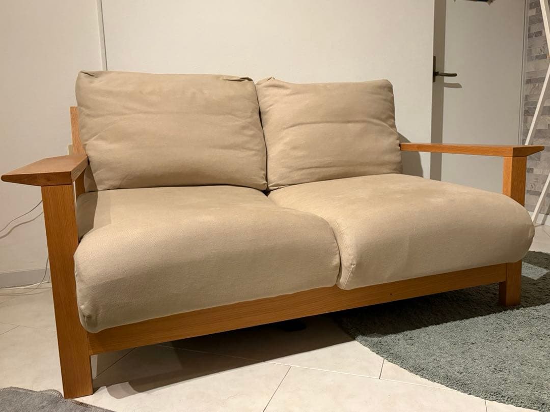 【値下げ中】無印 木製フレームソファ 2P カバー付き 杢ベージュ
