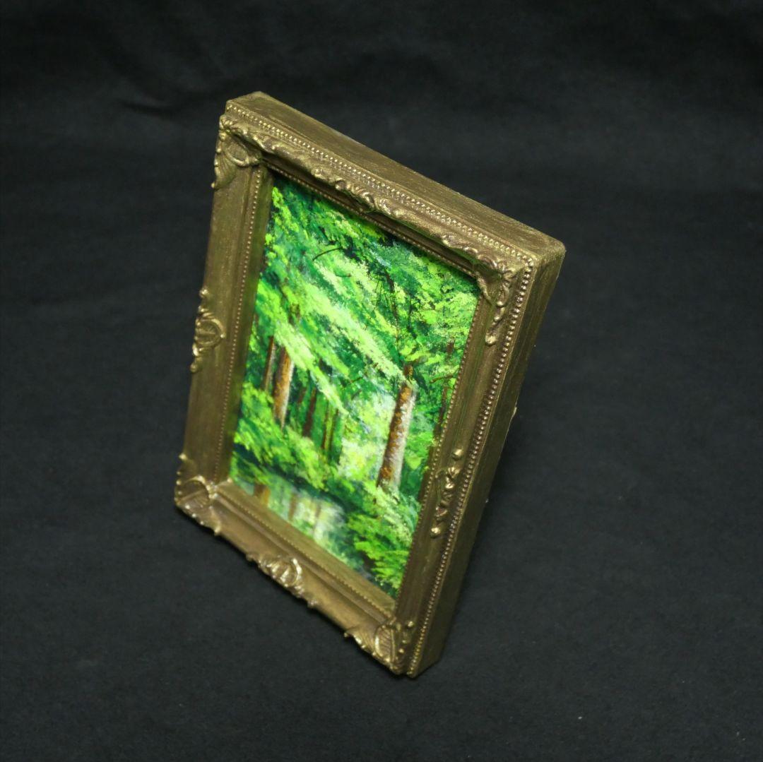 油絵 油彩 油彩画 絵 絵画 キャンバスパネル ミニ絵画【新緑の森】