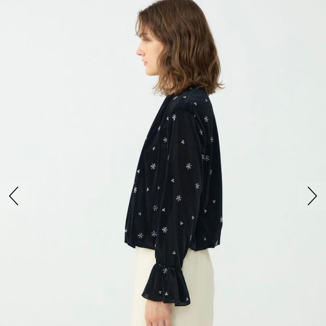 Ballesey メッシュベロアエンブロイダリー ラッフルカフスブラウス