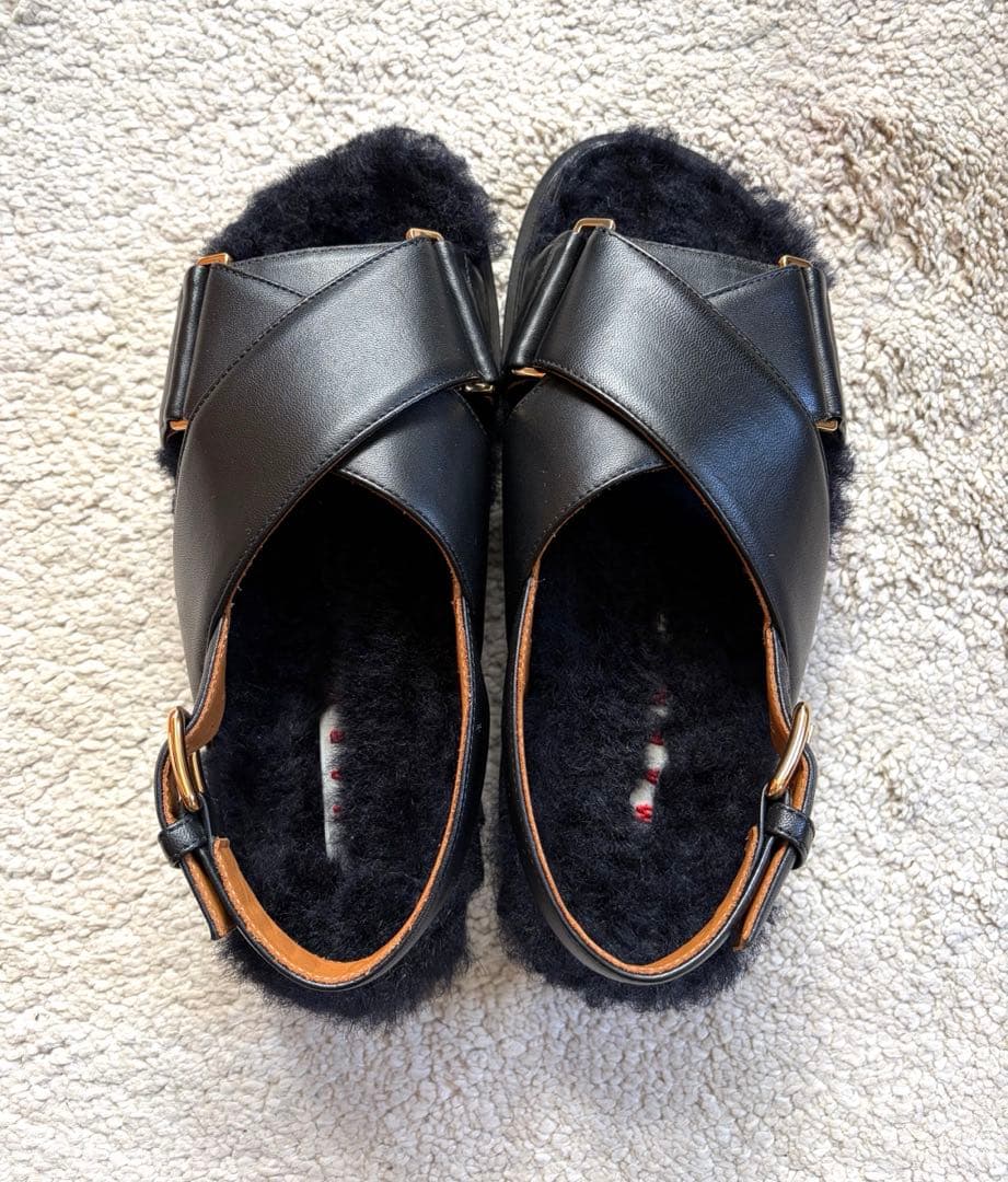 極美品 マルニ MARNI フスベットファークロスサンダル ボア スリッポン
