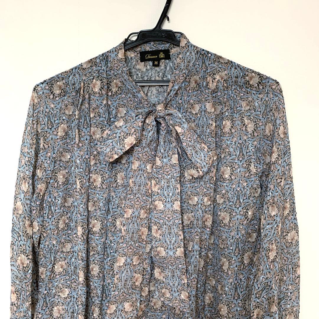 Drawer フラワープリントボウタイブラウス