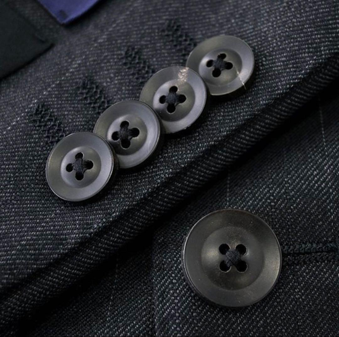 【新品】サヴィルロウ 英国 カルゼ ストライプ ダブル スーツ YA7 灰