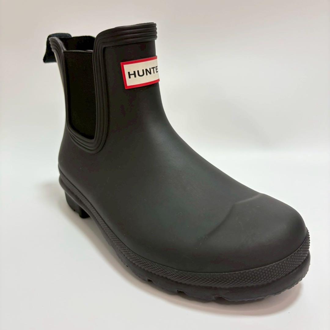 【美品】HUNTER レインブーツ ショート 24cm サイドゴア ブラック