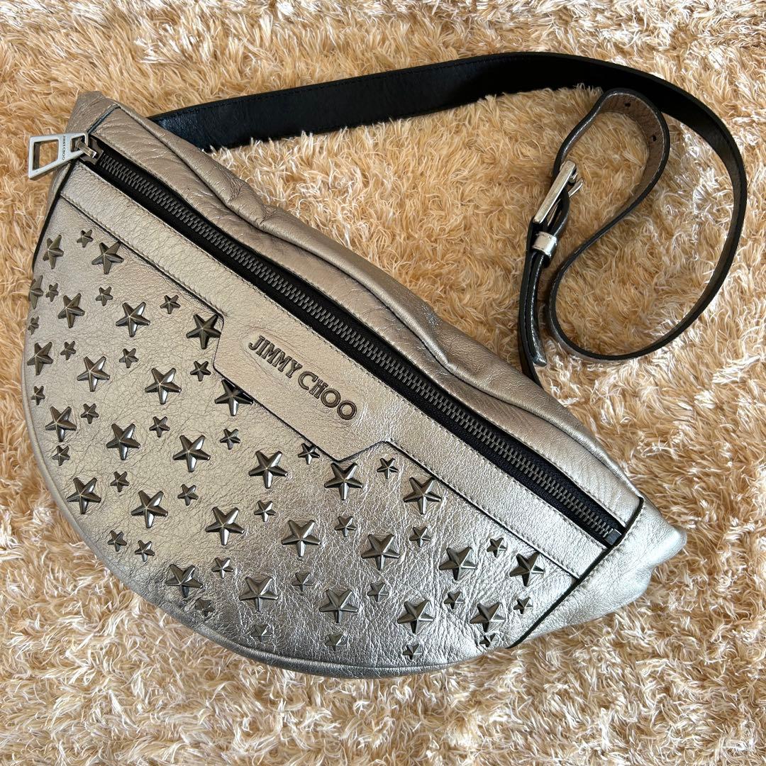 極美品✨ ジミーチュウ デリー スタースタッズ レザー ボディバッグ シルバー