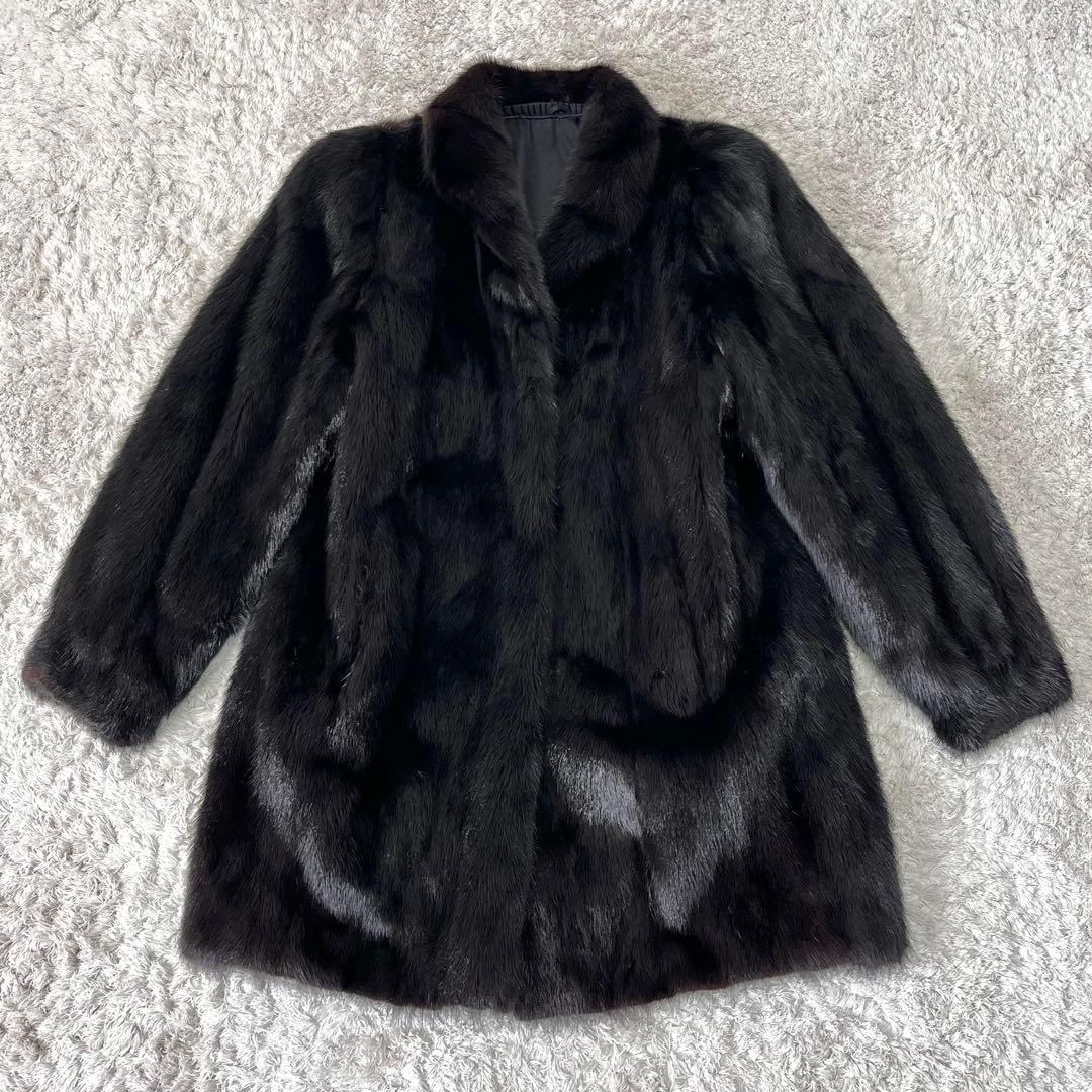 ブラックミンク ミンク 艶 柔らか 本毛皮 ミドルコート 80cm