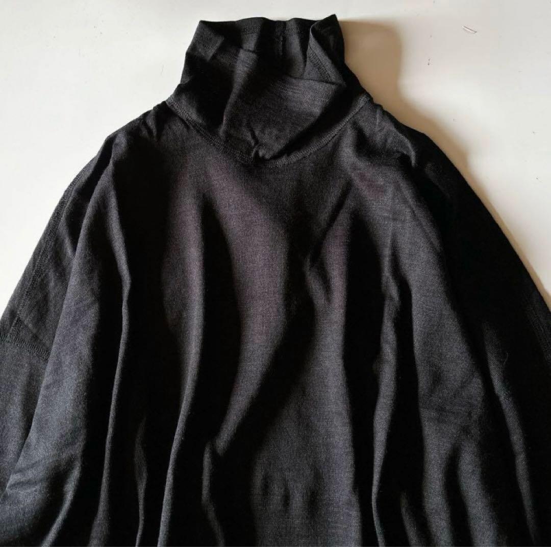 美品ヨーガンレール麻コットン ハイネック カットソー チュニックM ブラック