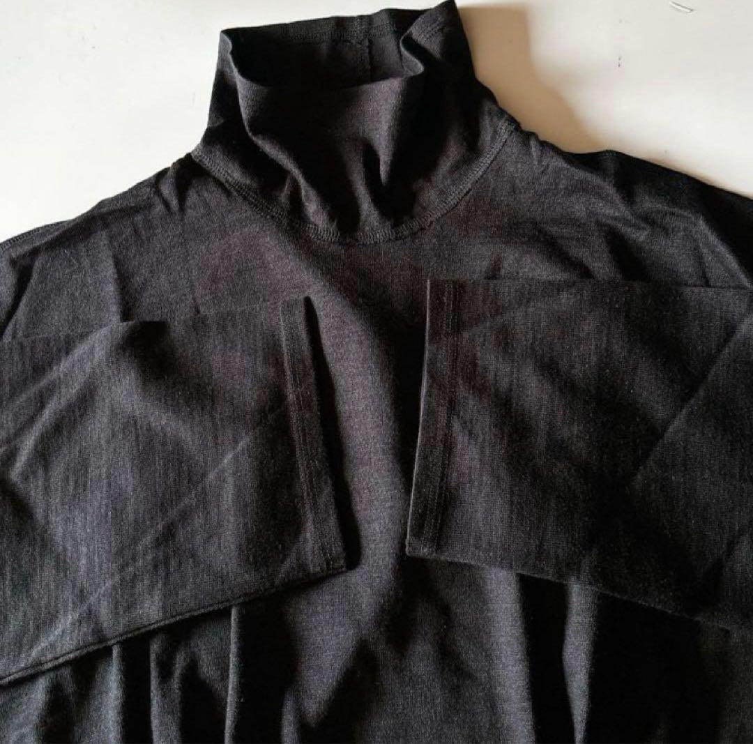 美品ヨーガンレール麻コットン ハイネック カットソー チュニックM ブラック
