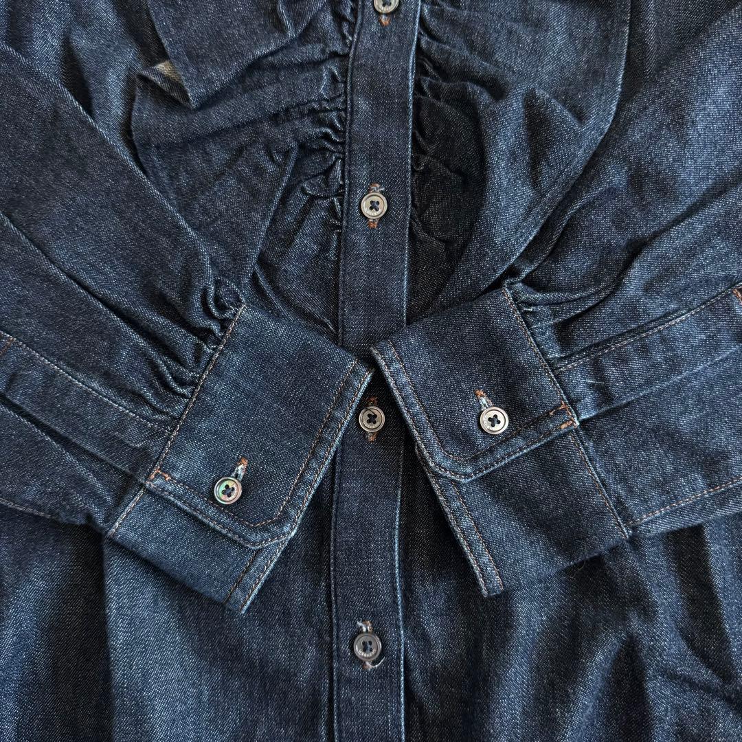 美品　マックスマーラ　タグ付き　白タグ　長袖デニムシャツ　フリルブラウス