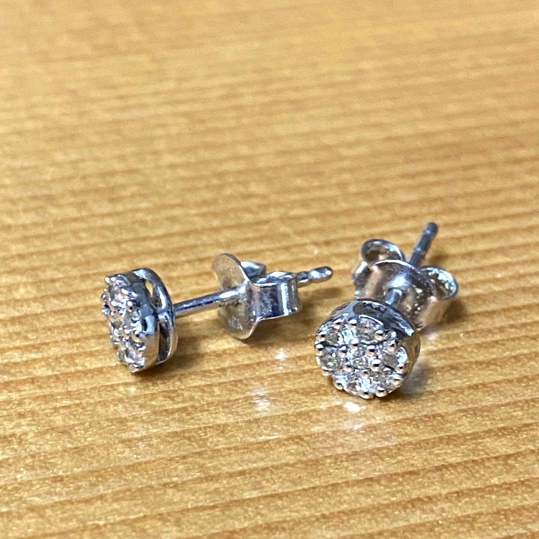 【お買得】10KWGラウンドダイヤモンドピアス