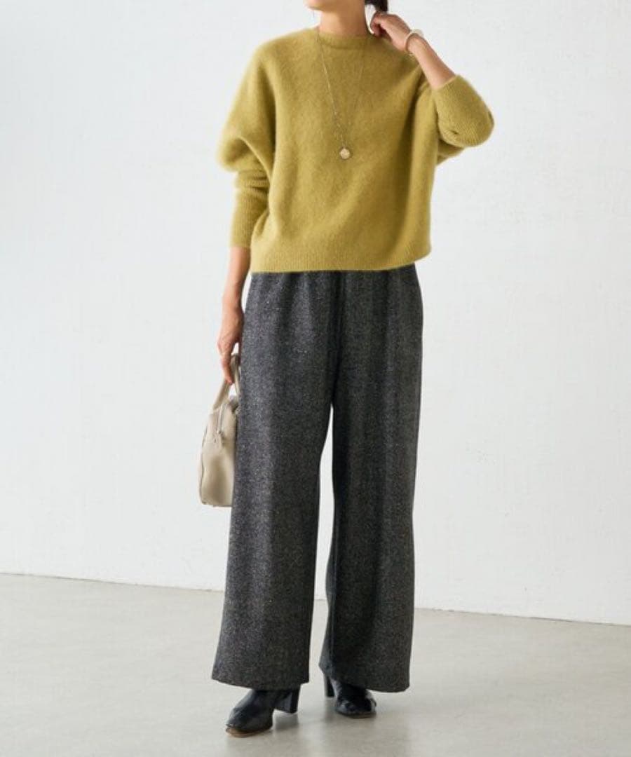 ビアズリー　ウエストリブネップツイードパンツ　ブラック　2