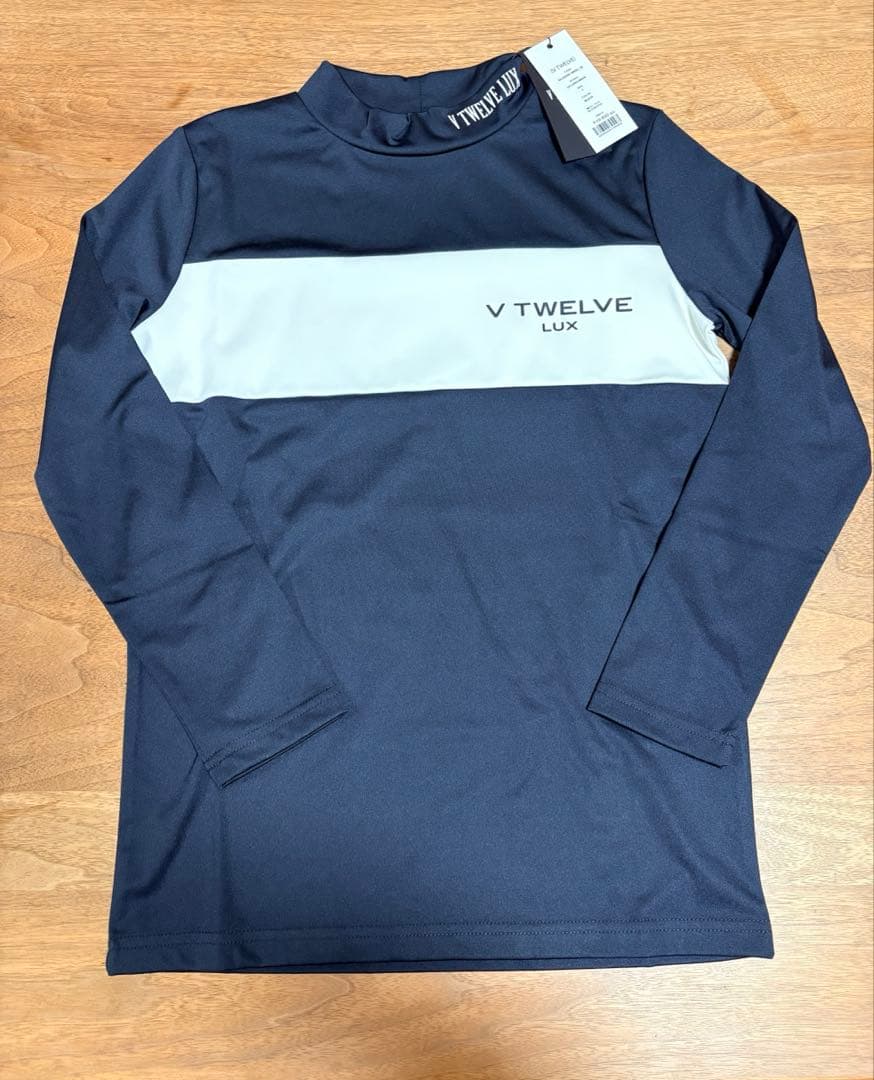 【新品タグ付】 V TWELVE レディース長袖シャツ M ネイビー/ホワイト
