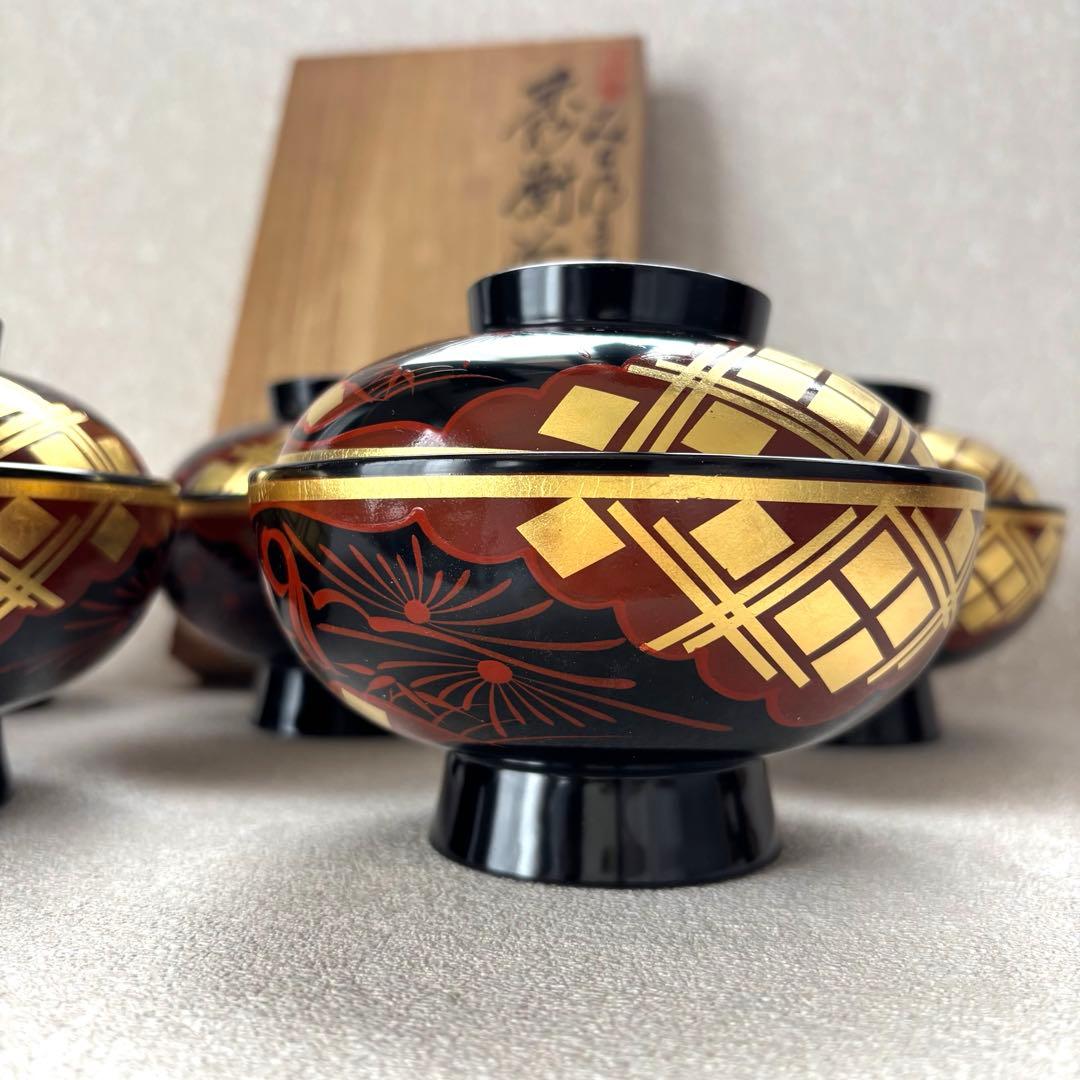 みちのくの御器 秀衡塗 翁知屋 お椀 5客セット 漆器 未使用品