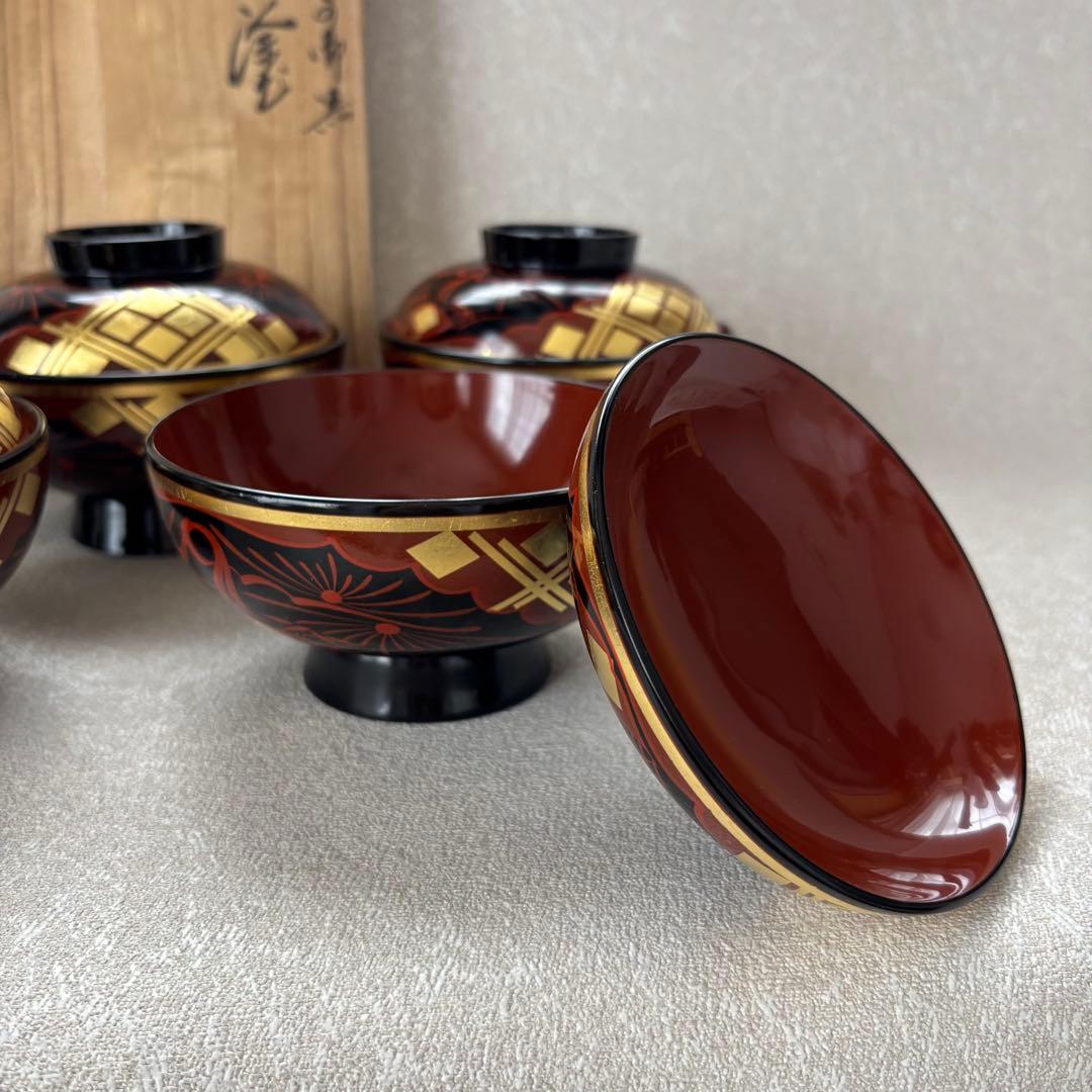 みちのくの御器 秀衡塗 翁知屋 お椀 5客セット 漆器 未使用品