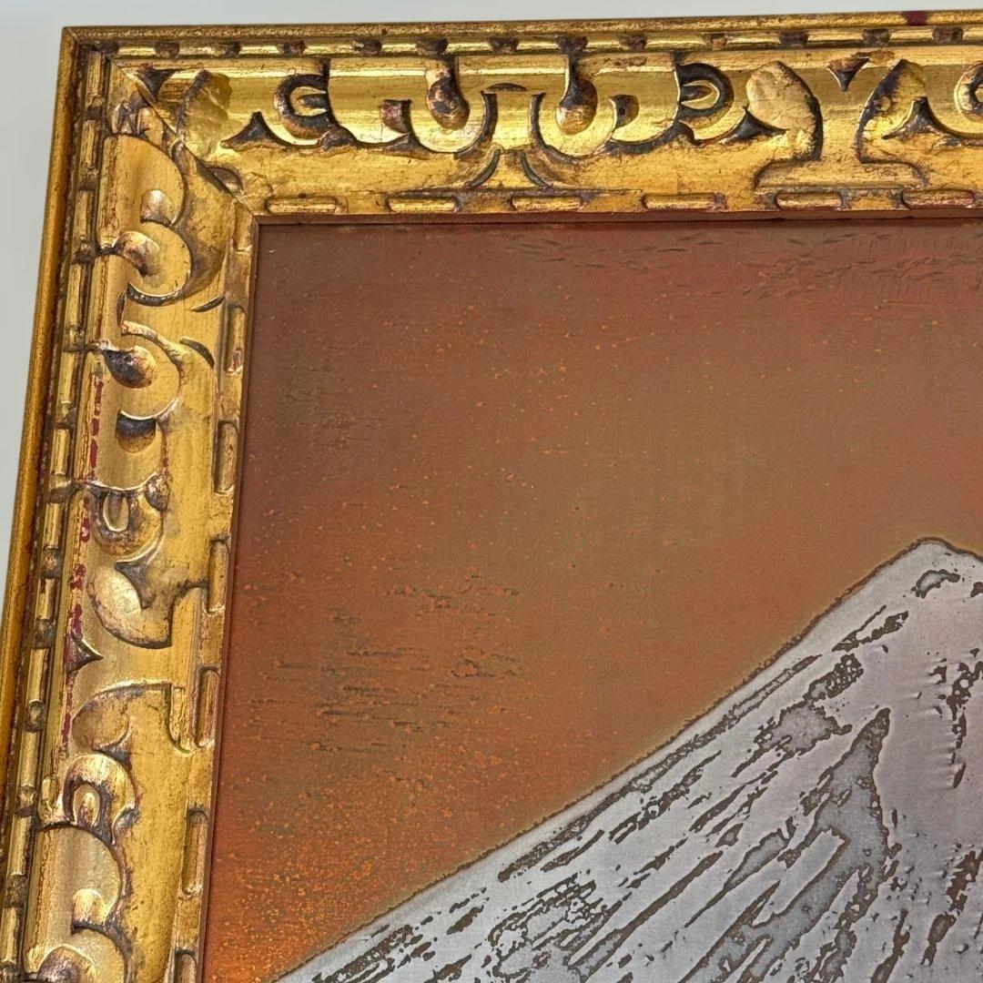 富士山 立体金属アート アンティーク調 金色木製額