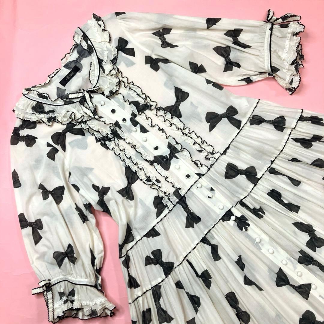 ピンクハウス アイボリー リボン柄 ピコフリル使い 豪華ワンピース/2023年