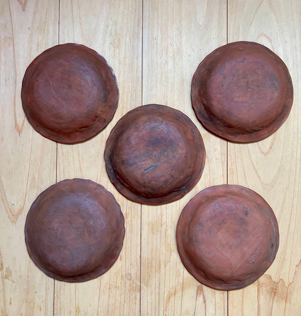 せんべい皿　鯛の図A 5枚セット　絵備前　色備前　備前焼　小皿　アンティーク