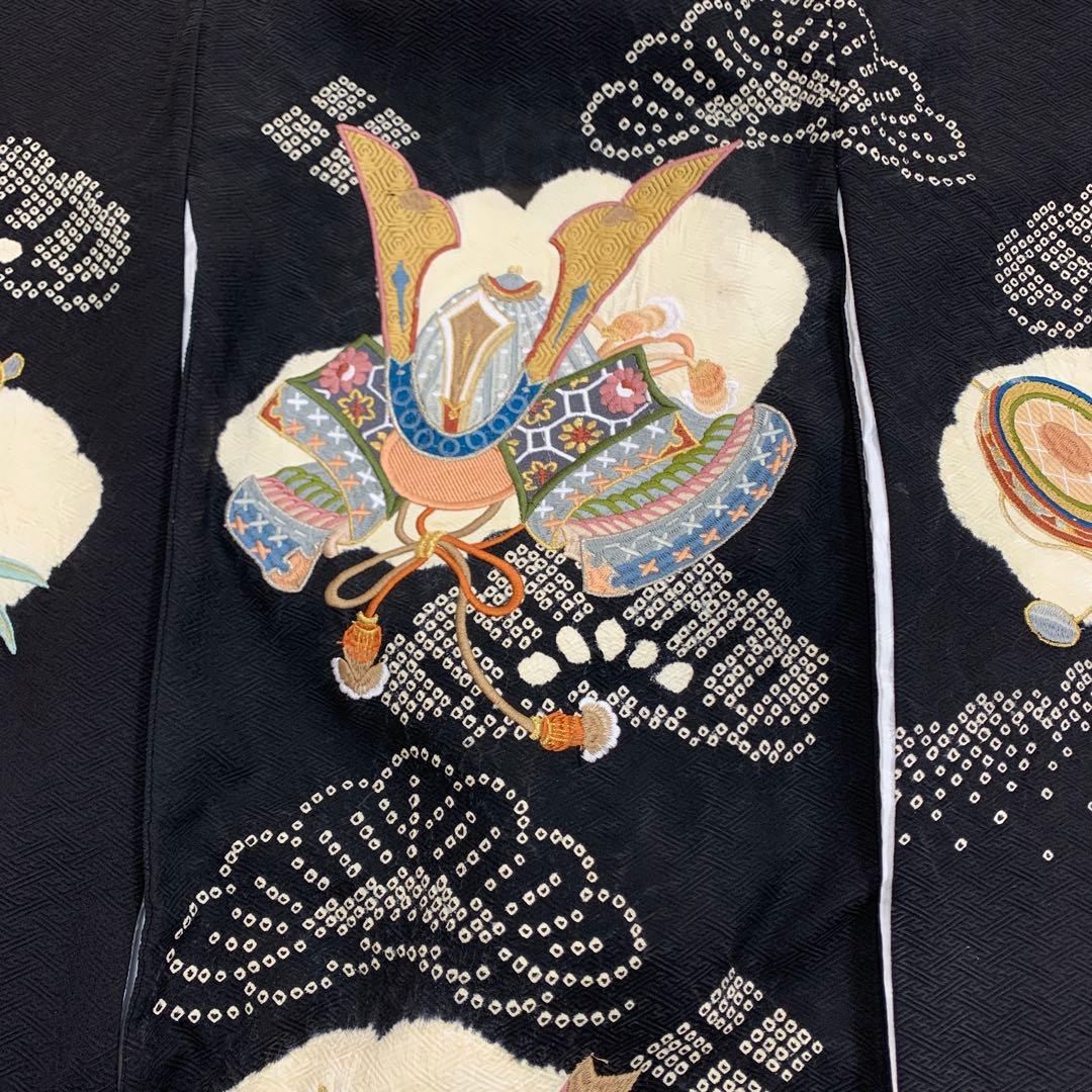 新品（純古典仕様）お宮参り 産着 男祝着のきもの本絞りに豪華刺繍入り大将兜特撰品