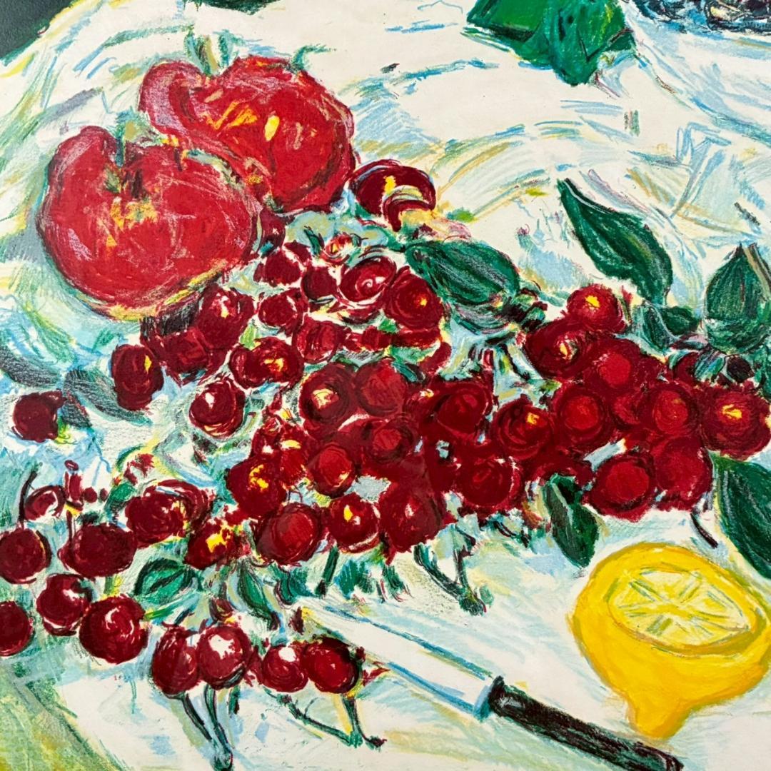 アンドレ・コタボ「赤い果物」静物 リトグラフ 直筆サイン入り 額縁入り