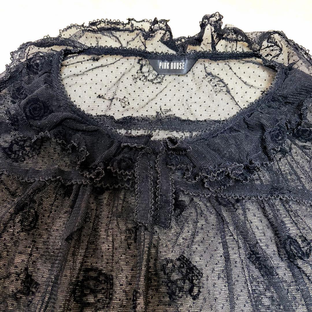 ピンクハウス　ドットチュール　プルオーバー　猫　薔薇　王冠　鍵　試着のみ【P65
