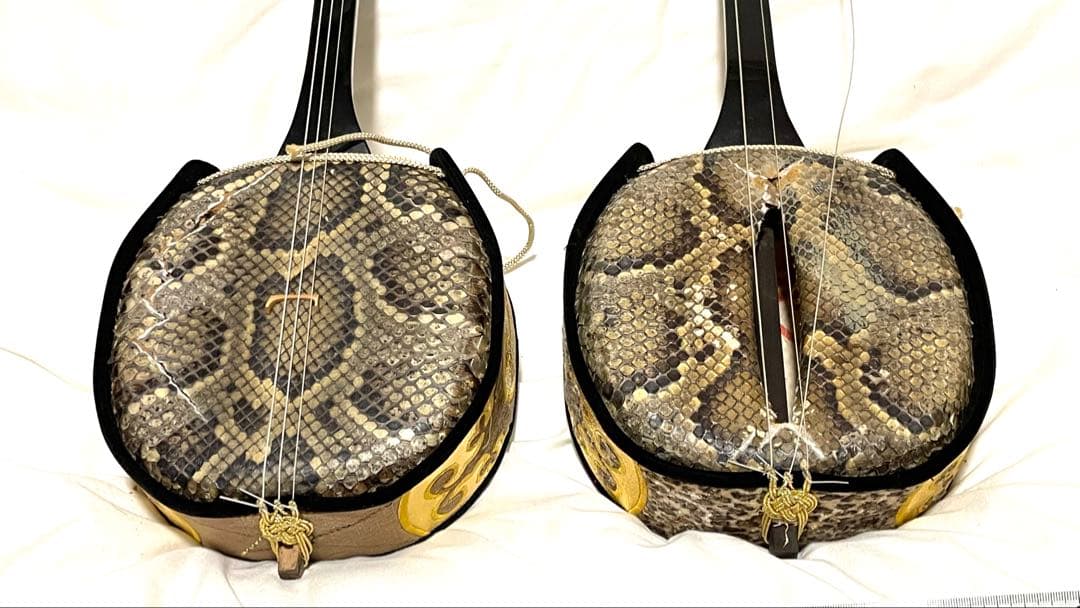 三線 ヘビ皮 2本　ケース付き　難あり